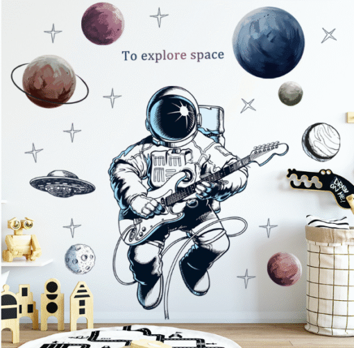 Decal Dán Tường Trẻ Em Chủ Đề Phi Hành Gia Chơi Guitar – Trang Trí Phòng Bé, Lớp Học, Chất Liệu PVC Bền Đẹp - Hình ảnh 2