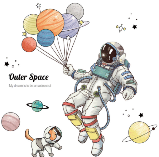 Decal Dán Tường Phi Hành Gia Cùng Chú Chó Bay Giữa Vũ Trụ – Outer Space Balloon Astronaut - Hình ảnh 2