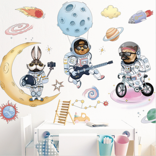 Decal Dán Tường Vũ Trụ Chủ Đề Phi Hành Gia Động Vật – Trang Trí Phòng Bé, Lớp Học, Chất Liệu PVC Bền Đẹp - Hình ảnh 3