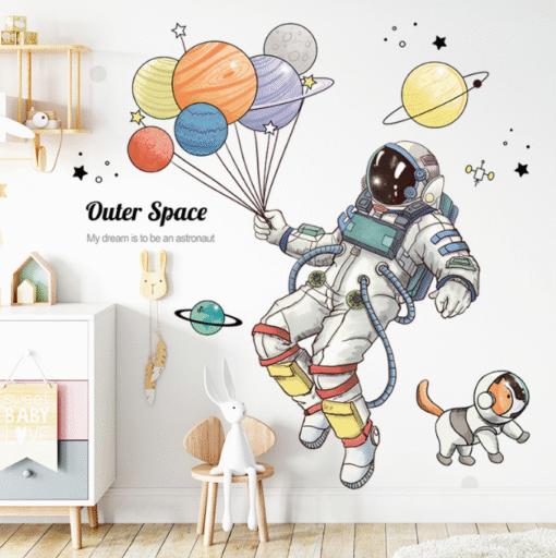 Decal Dán Tường Phi Hành Gia Cùng Chú Chó Bay Giữa Vũ Trụ – Outer Space Balloon Astronaut - Hình ảnh 3