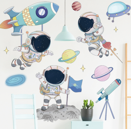 Decal Dán Tường Phi Hành Gia Bay Lượn – Trang Trí Phòng Bé Chủ Đề Không Gian Vũ Trụ - Hình ảnh 3