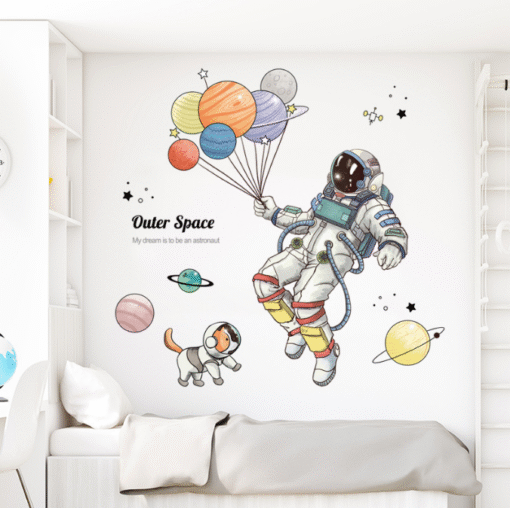 Decal Dán Tường Phi Hành Gia Cùng Chú Chó Bay Giữa Vũ Trụ – Outer Space Balloon Astronaut - Hình ảnh 4