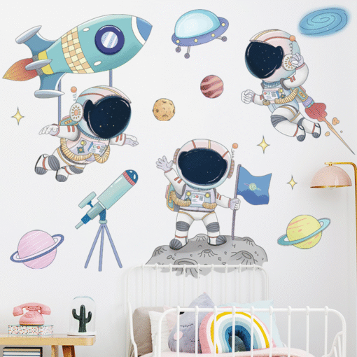 Decal Dán Tường Phi Hành Gia Bay Lượn – Trang Trí Phòng Bé Chủ Đề Không Gian Vũ Trụ - Hình ảnh 4