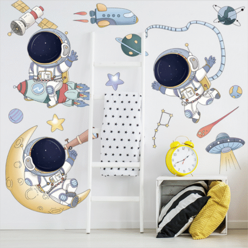 Decal Dán Tường Vũ Trụ Trẻ Em Chủ Đề Phi Hành Gia – Trang Trí Phòng Bé, Lớp Học, Chất Liệu PVC Bền Đẹp - Hình ảnh 3