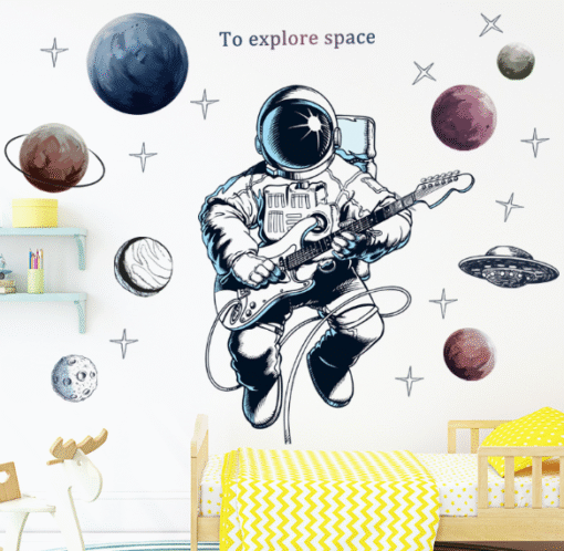 Decal Dán Tường Trẻ Em Chủ Đề Phi Hành Gia Chơi Guitar – Trang Trí Phòng Bé, Lớp Học, Chất Liệu PVC Bền Đẹp - Hình ảnh 5