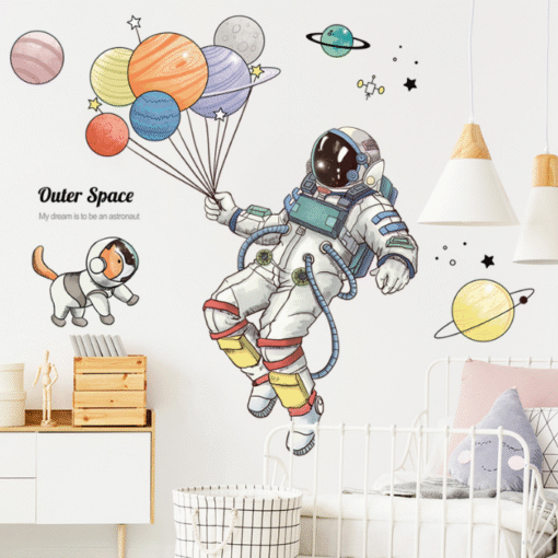 Decal Dán Tường Phi Hành Gia Cùng Chú Chó Bay Giữa Vũ Trụ – Outer Space Balloon Astronaut - Hình ảnh 5