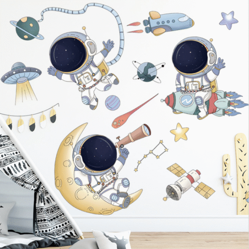Decal Dán Tường Vũ Trụ Trẻ Em Chủ Đề Phi Hành Gia – Trang Trí Phòng Bé, Lớp Học, Chất Liệu PVC Bền Đẹp - Hình ảnh 4