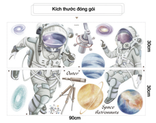 Decal Phi Hành Gia Dán Tường Trẻ Em Chủ Đề Ngoài Không Gian – Trang Trí Phòng Bé, Lớp Học, Chất Liệu PVC Bền Đẹp - Hình ảnh 4