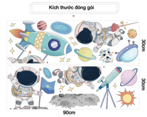 Decal Dán Tường Phi Hành Gia Bay Lượn – Trang Trí Phòng Bé Chủ Đề Không Gian Vũ Trụ - Hình ảnh 6