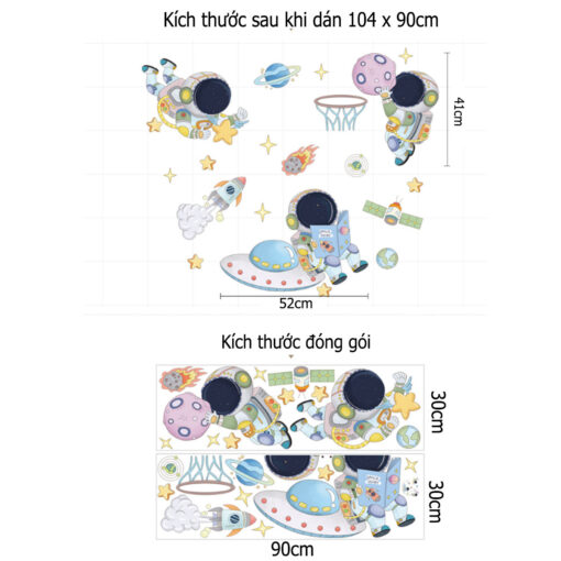 Decal Dán Tường Phi Hành Gia Chơi Bóng Rổ – Trang Trí Phòng Bé Sáng Tạo & Vui Nhộn - Hình ảnh 7