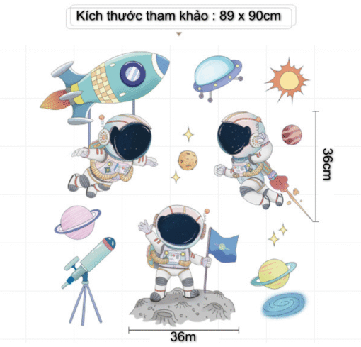 Decal Dán Tường Phi Hành Gia Bay Lượn – Trang Trí Phòng Bé Chủ Đề Không Gian Vũ Trụ - Hình ảnh 7