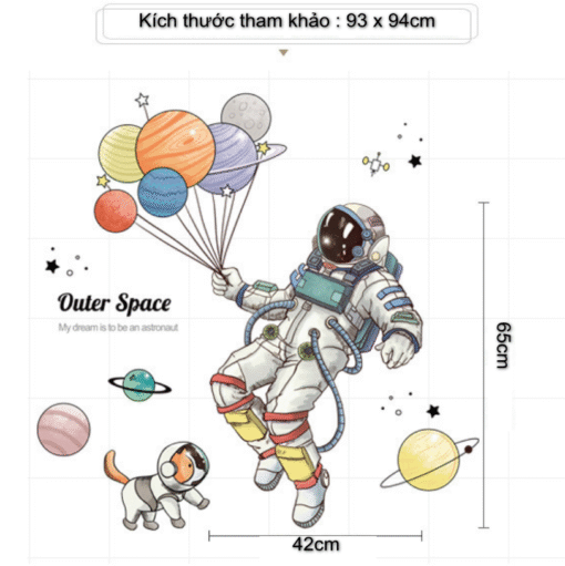 Decal Dán Tường Phi Hành Gia Cùng Chú Chó Bay Giữa Vũ Trụ – Outer Space Balloon Astronaut - Hình ảnh 8