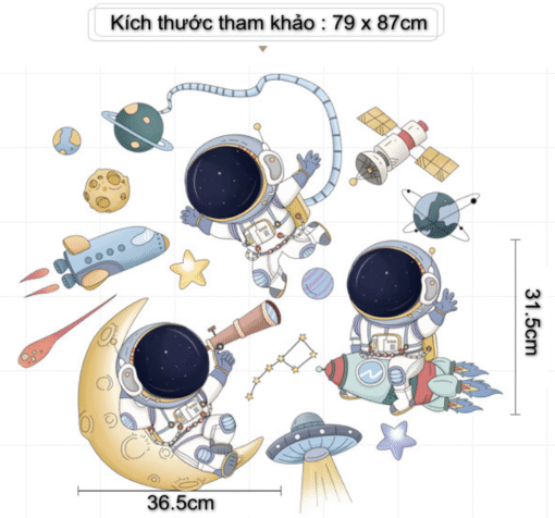 Decal Dán Tường Vũ Trụ Trẻ Em Chủ Đề Phi Hành Gia – Trang Trí Phòng Bé, Lớp Học, Chất Liệu PVC Bền Đẹp - Hình ảnh 7