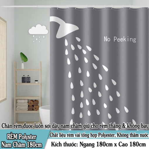 Rèm Phòng Tắm Cao Cấp Polyester Không Thấm Nước - Mẫu 3D Chân Nam Châm 180x180cm ( Nhiều mẫu ) - Hình ảnh 6