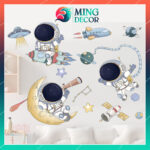 Decal Dán Tường Vũ Trụ Trẻ Em Chủ Đề Phi Hành Gia – Trang Trí Phòng Bé, Lớp Học, Chất Liệu PVC Bền Đẹp