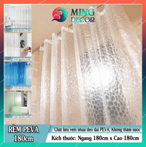 Rèm Phòng Tắm PEVA Họa Tiết 3D Chống Thấm – Kèm Khoen Nhựa, Kích Thước ( Nhiều mẫu )