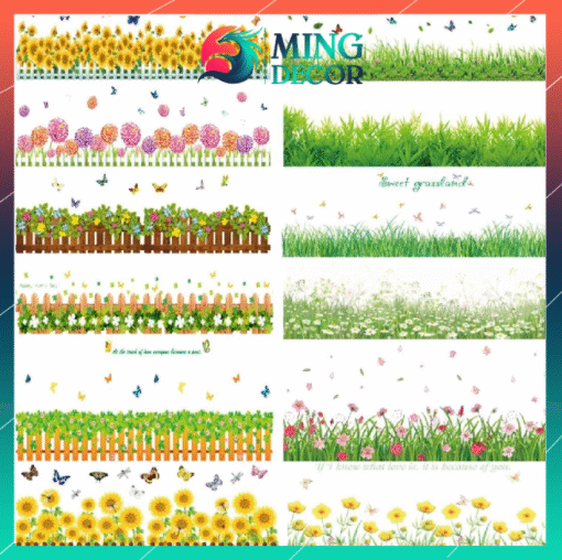 Decal Dán Chân Tường PVC – Hoa Hướng Dương, Cỏ Lá, Mẫu Mới Sống Động ( Nhiều mẫu )