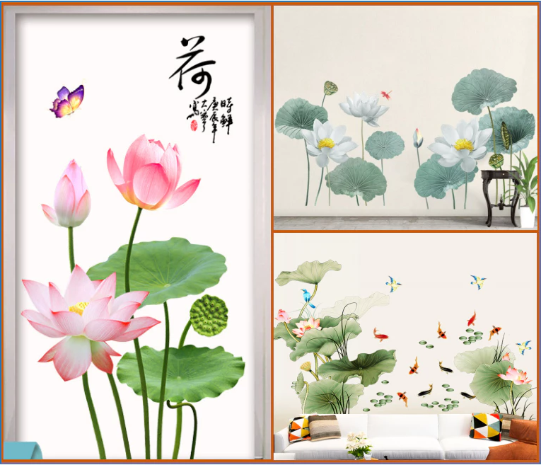 Decal Trang Trí Tường Hoa Sen – Dán Tường PVC Chống Nước, Nhiều Mẫu Đẹp Hot Trend - Hình ảnh 2