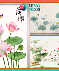 Decal Trang Trí Tường Hoa Sen – Dán Tường PVC Chống Nước, Nhiều Mẫu Đẹp Hot Trend