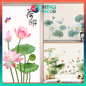 Decal Trang Trí Tường Hoa Sen – Dán Tường PVC Chống Nước, Nhiều Mẫu Đẹp Hot Trend