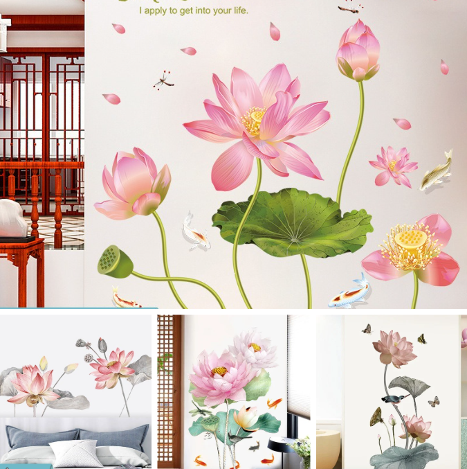 Decal Trang Trí Tường Hoa Sen – Dán Tường PVC Chống Nước, Nhiều Mẫu Đẹp Hot Trend - Hình ảnh 3