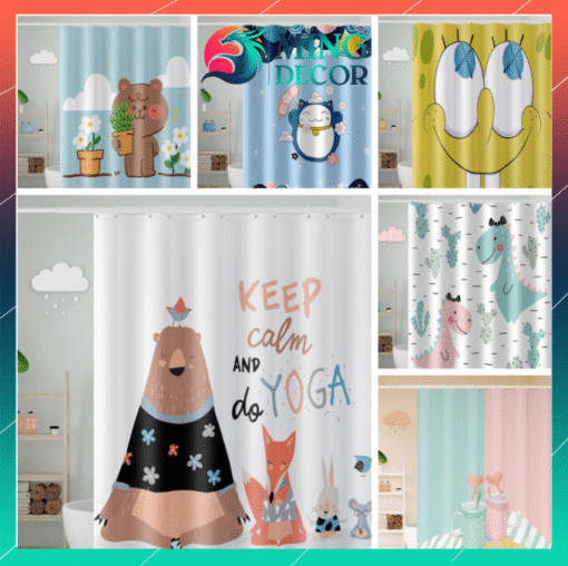 Rèm Phòng Tắm Cao Cấp Polyester Không Thấm Nước - Mẫu 3D Chân Nam Châm 180x180cm ( Nhiều mẫu )