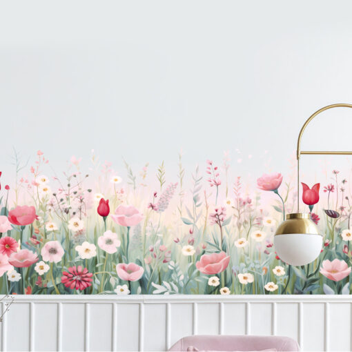Decal Chân Tường, Cửa Kính Hoa Tulip Hồng Pastel – Trang Trí Chân Tường, Kính 136x23cm-SK7230ds - Hình ảnh 5