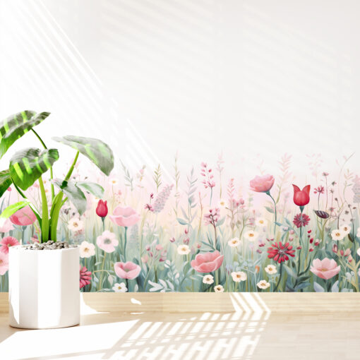 Decal Chân Tường, Cửa Kính Hoa Tulip Hồng Pastel – Trang Trí Chân Tường, Kính 136x23cm-SK7230ds - Hình ảnh 6