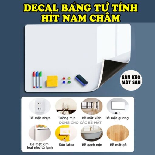 Decal Viết Bảng Trắng Từ Tính PET - Có Keo Sẵn, Hút Nam Châm Được, Viết Xóa Dễ Dàng-Khổ 45,60cm,90cm,120cm - Hình ảnh 4