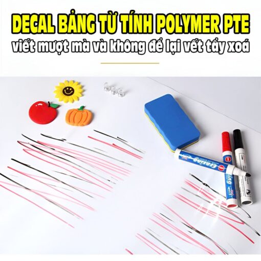 Decal Viết Bảng Trắng Từ Tính PET - Có Keo Sẵn, Hút Nam Châm Được, Viết Xóa Dễ Dàng-Khổ 45,60cm,90cm,120cm - Hình ảnh 2