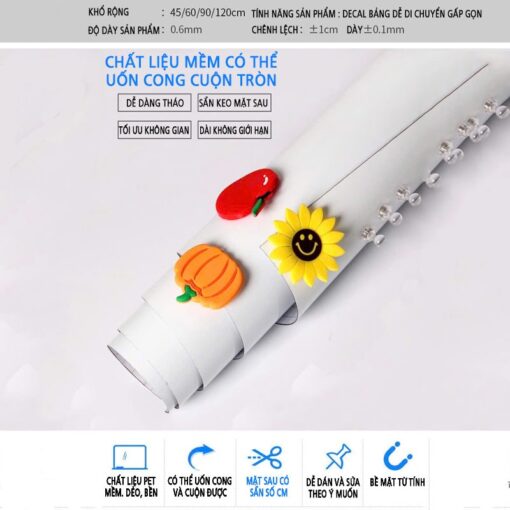 Decal Viết Bảng Trắng Từ Tính PET - Có Keo Sẵn, Hút Nam Châm Được, Viết Xóa Dễ Dàng-Khổ 45,60cm,90cm,120cm - Hình ảnh 7