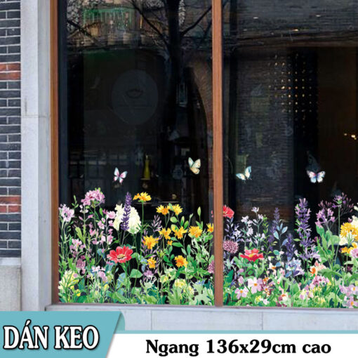 Decal Chân Tường, Cửa Kính Hoa Dại Nhiều Màu – Trang Trí Chân Tường, Cửa Kính 136x29cm-SK7229ds - Hình ảnh 4
