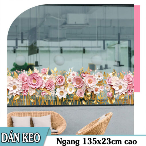 Decal Chân Tường, Cửa Kính Hoa Hồng Hồng Pastel 3D – Trang Trí Chân Tường, Cửa Kính 135x23cm-SK7228ds - Sẵn Keo Mặt Sau - Hình ảnh 6