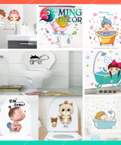 Decal Dán Toilet Em Bé và Nhiều Hoạ Tiết – PVC Không Thấm Nước, Keo Sẵn, Bóc Dán Từng Chi Tiết