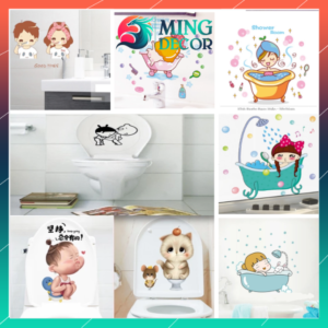 Decal Dán Toilet Em Bé và Nhiều Hoạ Tiết – PVC Không Thấm Nước, Keo Sẵn, Bóc Dán Từng Chi Tiết