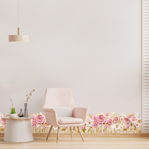 Decal Chân Tường, Cửa Kính Hoa Hồng Hồng Pastel 3D – Trang Trí Chân Tường, Cửa Kính 135x23cm-SK7228ds - Sẵn Keo Mặt Sau - Hình ảnh 7