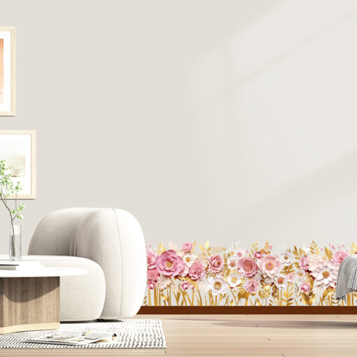 Decal Chân Tường, Cửa Kính Hoa Hồng Hồng Pastel 3D – Trang Trí Chân Tường, Cửa Kính 135x23cm-SK7228ds - Sẵn Keo Mặt Sau - Hình ảnh 8