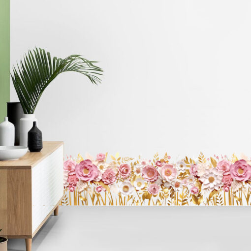 Decal Chân Tường, Cửa Kính Hoa Hồng Hồng Pastel 3D – Trang Trí Chân Tường, Cửa Kính 135x23cm-SK7228ds - Sẵn Keo Mặt Sau - Hình ảnh 9