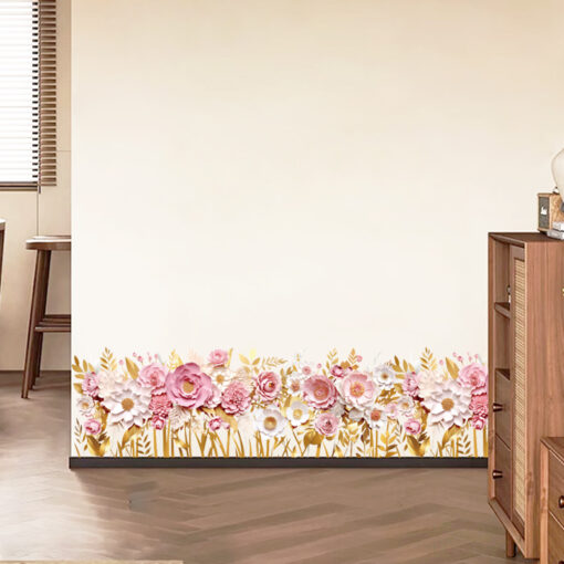 Decal Chân Tường, Cửa Kính Hoa Hồng Hồng Pastel 3D – Trang Trí Chân Tường, Cửa Kính 135x23cm-SK7228ds - Sẵn Keo Mặt Sau - Hình ảnh 10
