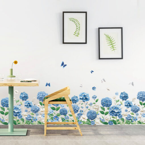 Decal Chân Tường, Cửa Kính Hoa Cẩm Tú Cầu Xanh 3D – Trang Trí Chân Tường, Cửa Kính 135x32cm-SK7227ds - Hình ảnh 4