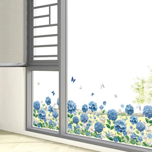 Decal Chân Tường, Cửa Kính Hoa Cẩm Tú Cầu Xanh 3D – Trang Trí Chân Tường, Cửa Kính 135x32cm-SK7227ds - Hình ảnh 6