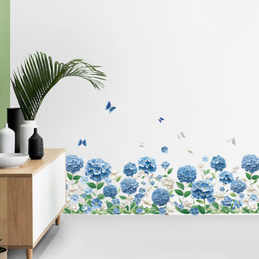 Decal Chân Tường, Cửa Kính Hoa Cẩm Tú Cầu Xanh 3D – Trang Trí Chân Tường, Cửa Kính 135x32cm-SK7227ds - Hình ảnh 7