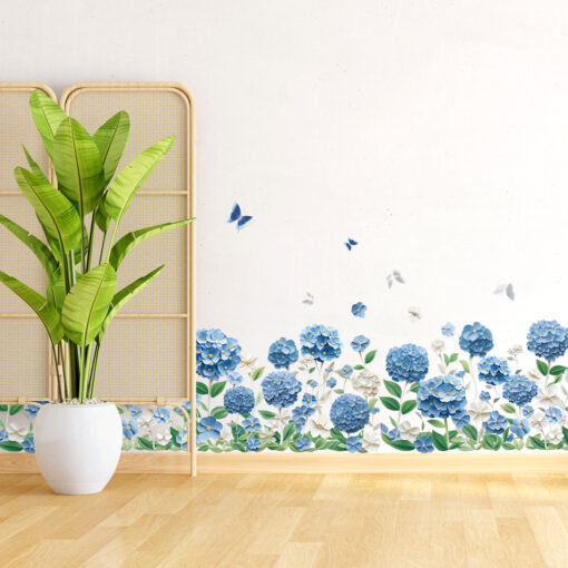 Decal Chân Tường, Cửa Kính Hoa Cẩm Tú Cầu Xanh 3D – Trang Trí Chân Tường, Cửa Kính 135x32cm-SK7227ds - Hình ảnh 8