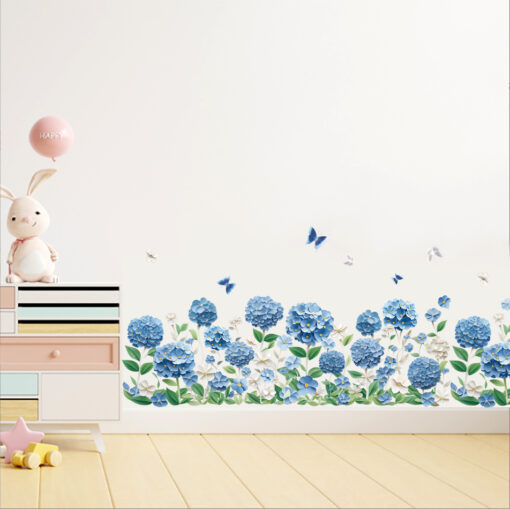 Decal Chân Tường, Cửa Kính Hoa Cẩm Tú Cầu Xanh 3D – Trang Trí Chân Tường, Cửa Kính 135x32cm-SK7227ds - Hình ảnh 9