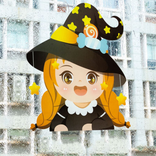 Decal Halloween 2025 – Hít Tĩnh Điện Hoạt Hình Dễ Thương Bé Phù Thuỷ - Hình ảnh 3