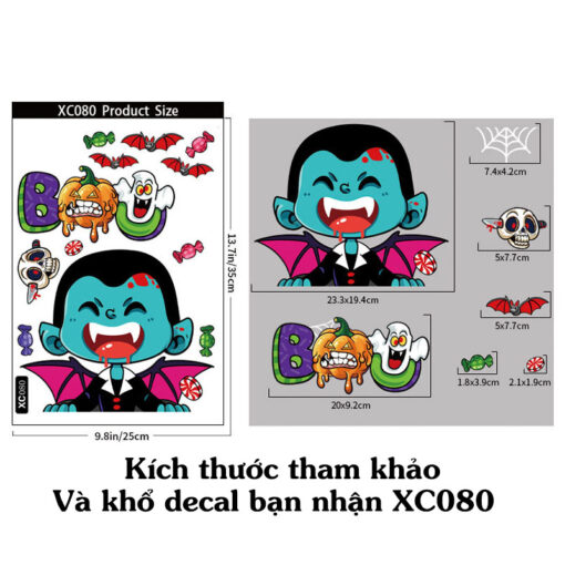 Decal Halloween 2025 – Hít Tĩnh Điện Trang Trí Cửa Kính Dracula, Sọ Xương, Phù Thuỷ Không Cần Keo - Hình ảnh 8