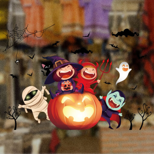 Decal Halloween 2025 Bé Phù Thủy, Bí Ngô Dễ Thương – Dán Cửa Kính Có Sẵn Keo - Hình ảnh 4