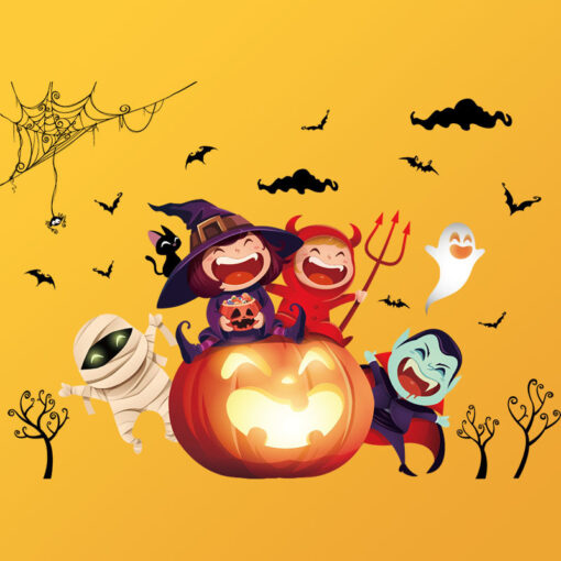 Decal Halloween 2025 Bé Phù Thủy, Bí Ngô Dễ Thương – Dán Cửa Kính Có Sẵn Keo - Hình ảnh 5