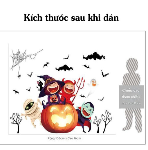 Decal Halloween 2025 Bé Phù Thủy, Bí Ngô Dễ Thương – Dán Cửa Kính Có Sẵn Keo - Hình ảnh 6