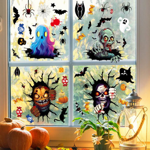 Decal Halloween 2025 – Combo 4 Tấm Hít Tĩnh Điện Dán Kính Trang Trí 2 Mặt | Ma Quái Sống Động, Không Cần Keo - Hình ảnh 5